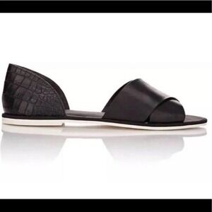 Vince Ida Open-toe Leather Flat black Croc D'Orsay Sandal‎ Size 7